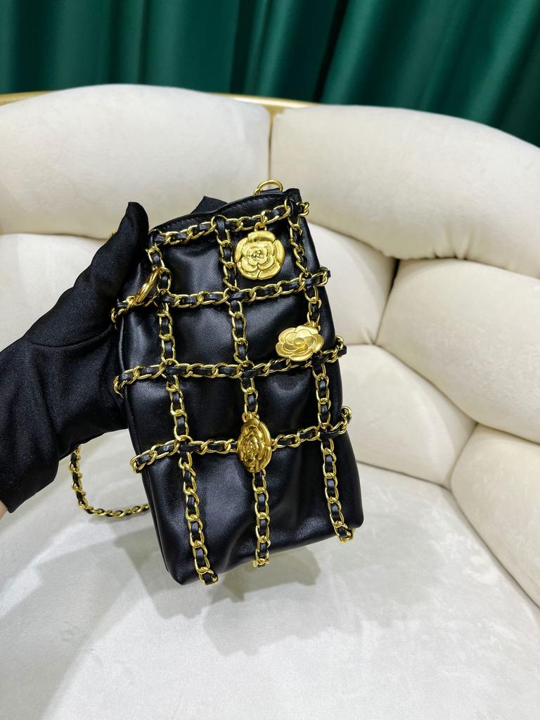 Xiaoxiangfeng Mobile Phone Bag Mouth Red Envelope Vintage Bag New Chain Bag Women's Mini Gold Coin Leather Crossbody Bag