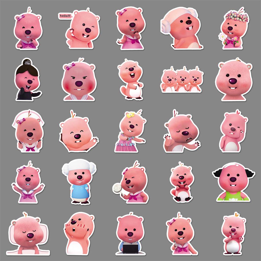 50 Loopy Korean Cartoon Cute Pink Beaver Ruby Children's Gooka DIY Mobile Suitcase Stickers