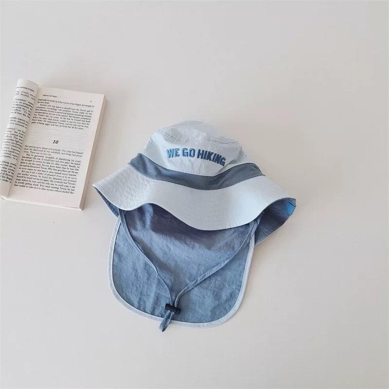 Unisex Kids Wide Brim Sun Hat with Shawl - Korean Style Summer Protection