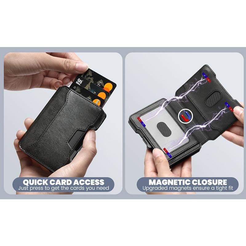 Popular One-click Elastic Card, Metal Leather Card Bag, RFID Anti-theft Brush Function, Multi-card Men's Wallet