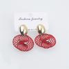 Bohemian Hollow Net Pendants Women's Dangle Earrings Purple Red Screw Spiral Hanging Earrings Metal Oval Top Drop Earrings