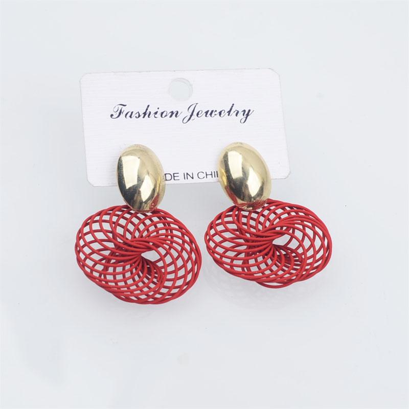 Bohemian Hollow Net Pendants Women's Dangle Earrings Purple Red Screw Spiral Hanging Earrings Metal Oval Top Drop Earrings