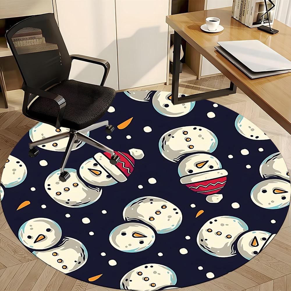 1PC Snowmen Winter Office Round Area Rug, Mat Suitable For Office, Under Office Chairs Bedroom Living Room Home Decor, Room Deco