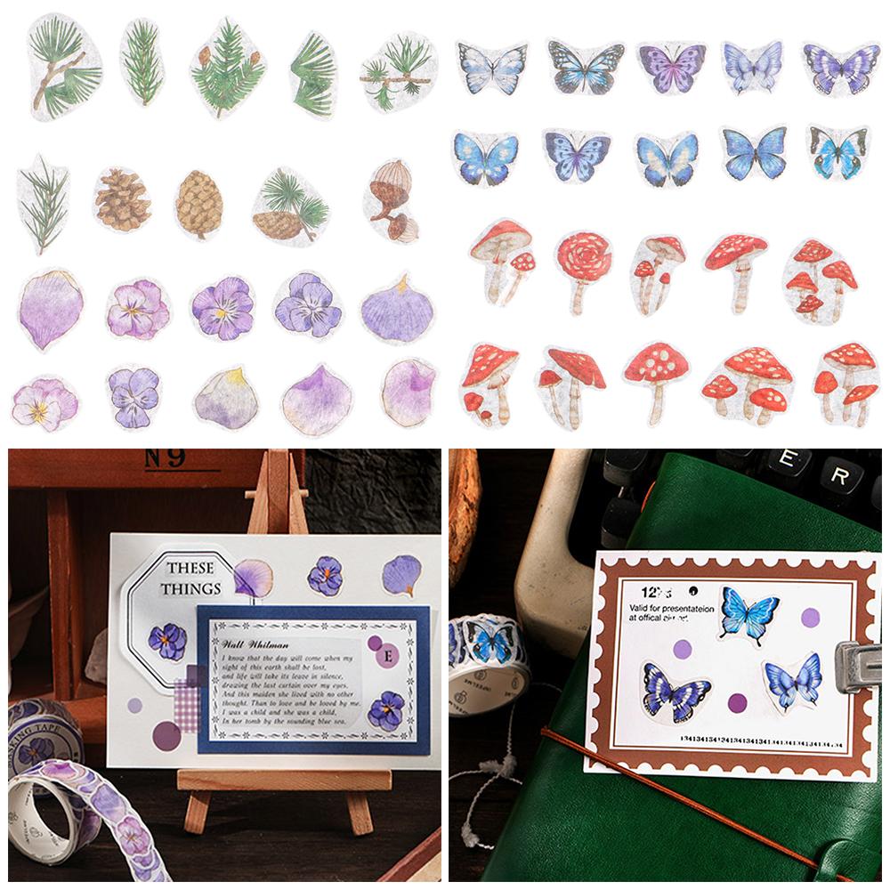 

100Pcs/Roll DIY Scrapbooking Sticker Mushroom Butterfly Flower Masking Adhesive Tape Washi Tape