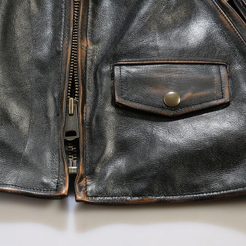 Chaqueta de moto de cuero caqui para hombre - Estilo Venom, cuello alto, piel de vaca