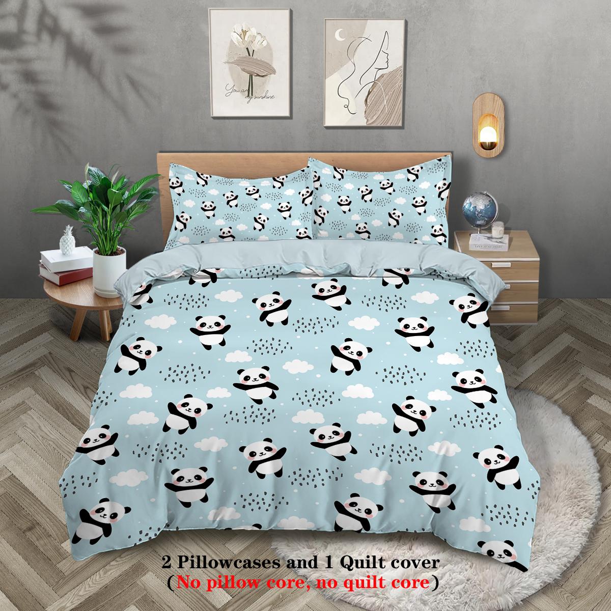 

3 pieces of duvet cover set (1 duvet cover + 2 pillowcases, coreless), cute panda digital printing bedding set, soft, warm, skin 135x200cm-EU-Single&set