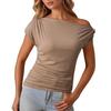 2026 European & American Off-Shoulder Cinched Waist Fashion Pullover Women's T-Shirt