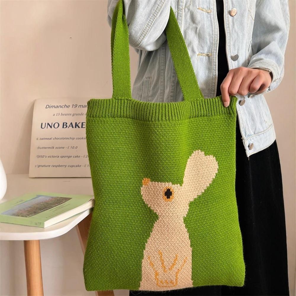 Trendy Fashion Women's Knitted Handheld Shopping Women's Shoulder Bag Knitted Cute Cartoon Knitted Rabbit Bag