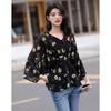 Demana Floral Print Chiffon V-Neck Blouse
