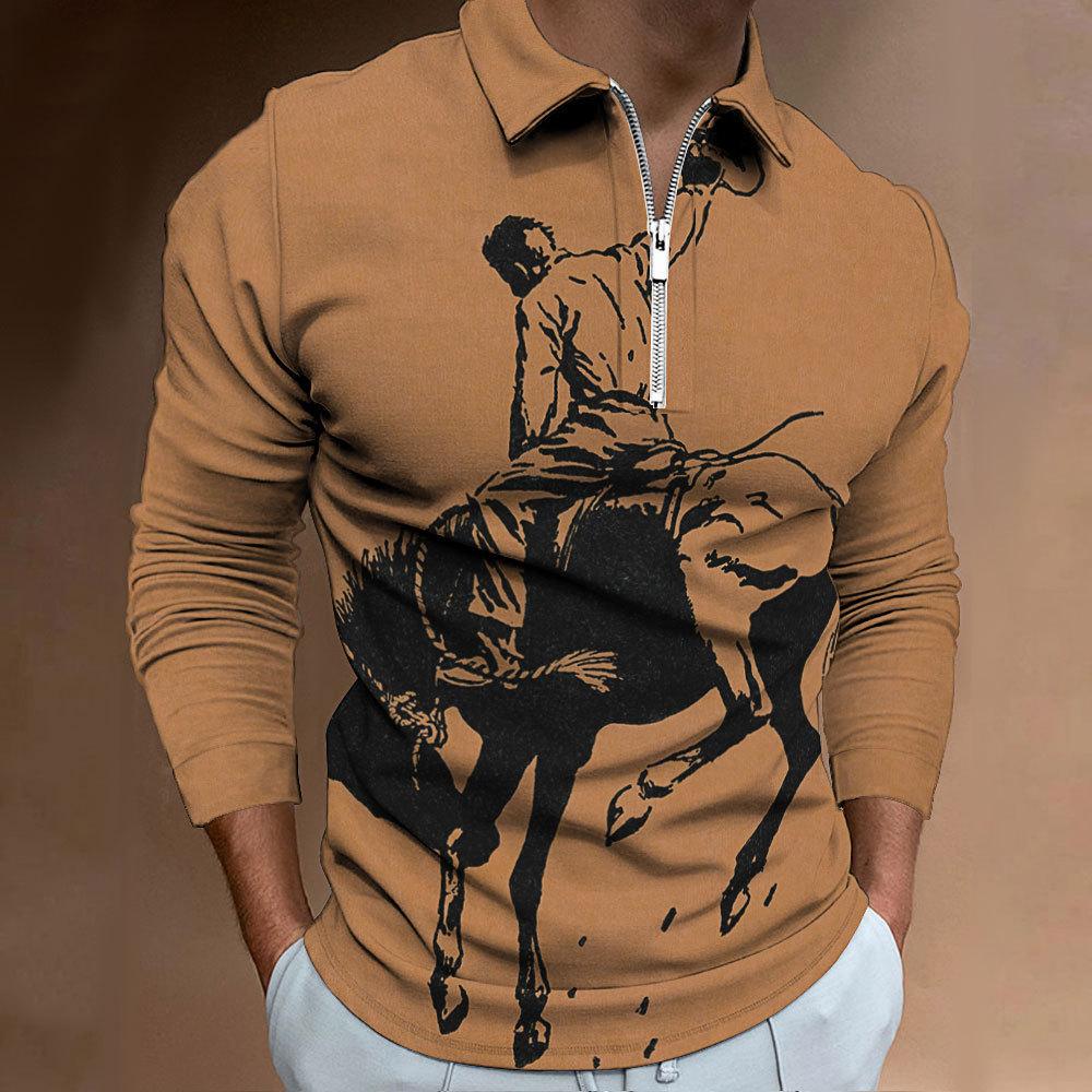 

Мужская повседневная приталенная футболка-поло с длинным рукавом на молнии и лацканами с цифровой печатью 4XL