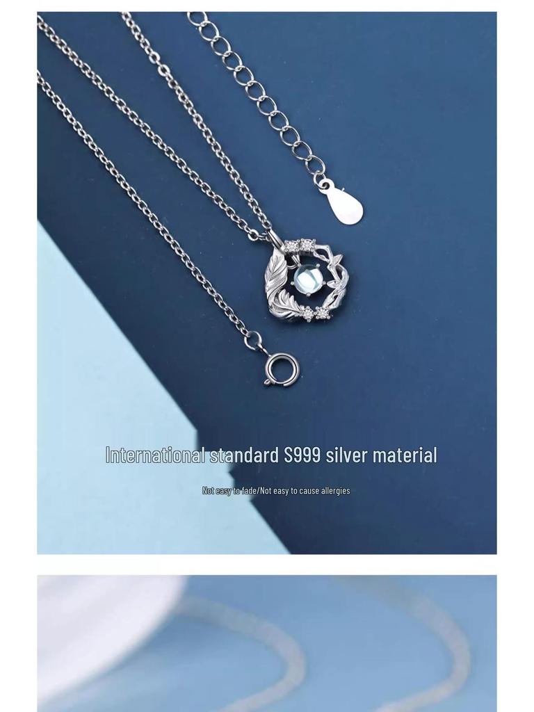 2024 Sterlingsilber Blauer Eukalyptus & Vogel Halskette - Luxuriöses Geschenk für Sie