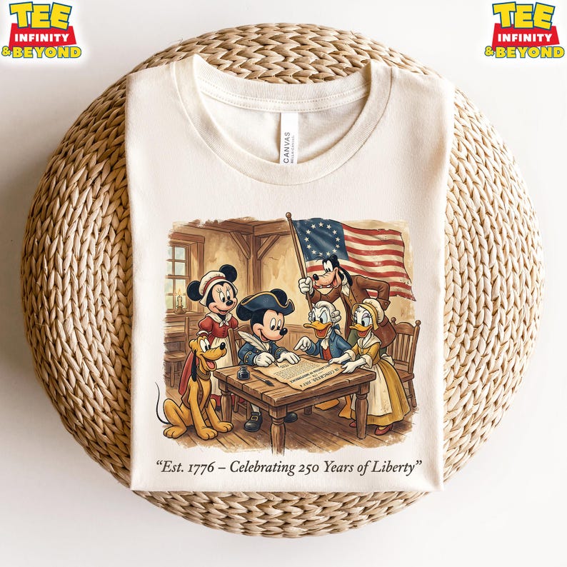 Mickey And Friends 1776 Independence Day T-Shirt, American Flag Scene Est 1776 Celebrating 250 Years Of Liberty Tee, Disney 250 Years Shirt 110