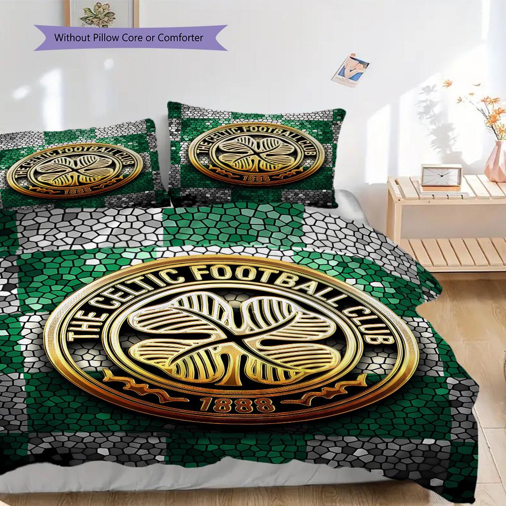 Celtic F.C Pattern Bedding Quilt Set Quilt Cover Pillowcase Home Decoration Birthday Gift (1 * duvet cover + 2 * pillowcase, without core)