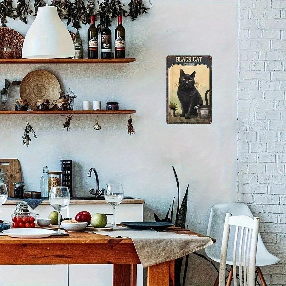 Vintage Black Cat Metal Wall Sign Retro Home Decor Iron Tin Art