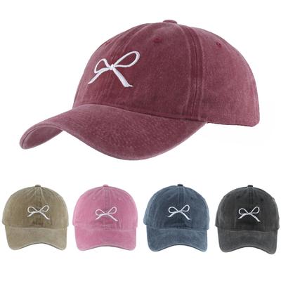 Y2K Korean Washed Cotton Baseball Cap Women Summer Bowknot Embroidery Snapback Hat Adjustable Sunscreen Outdoors Caps