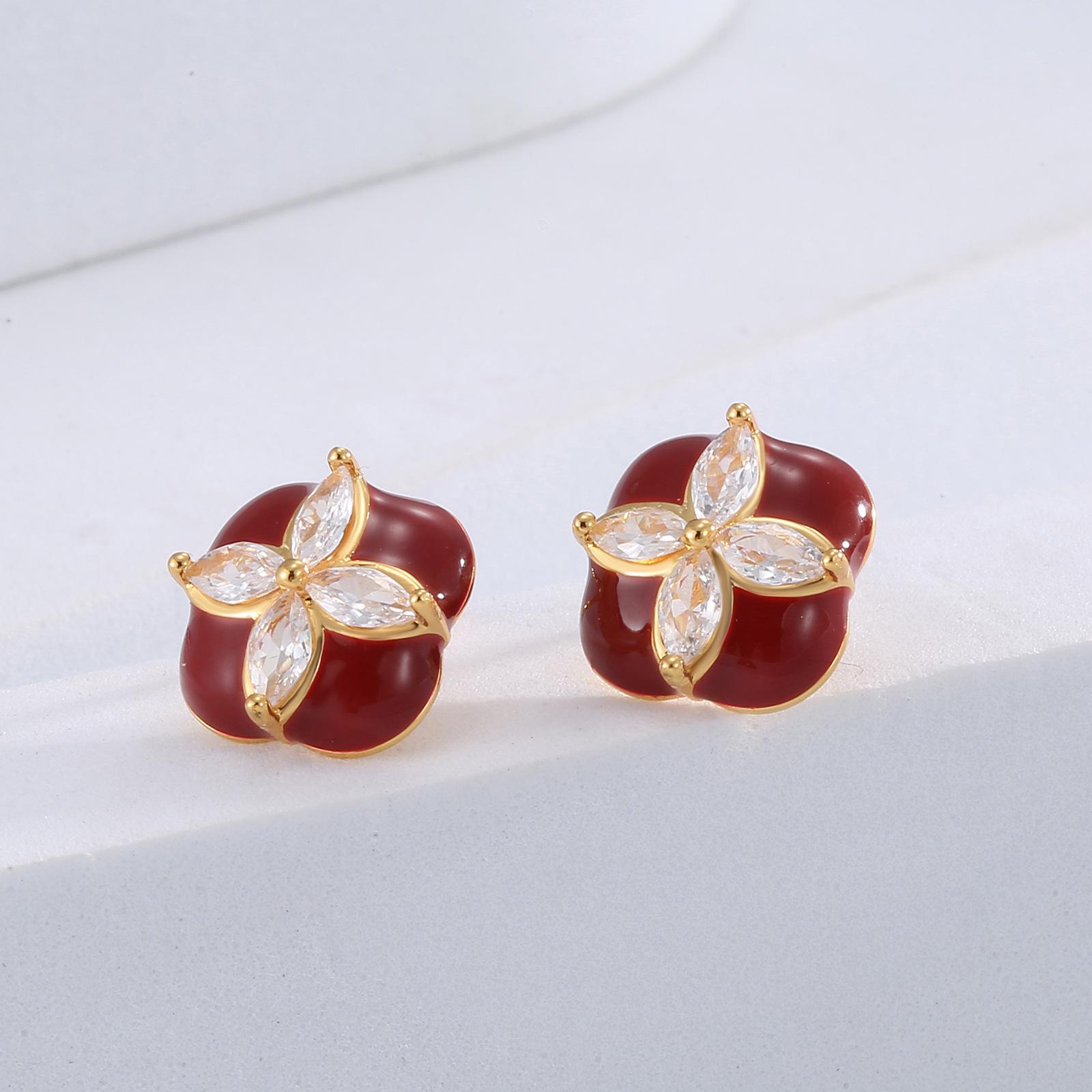 

Серьги вдовствующей императрицы от кутюр, качество, чувство, маленький, изысканный, элегантный, эмалевая глазурь, цветок, циркон, квадратные серьги, мода