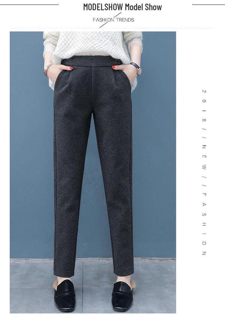 High-Waisted Woolen Carrot Pants for Women - Slimming, Loose-Fit, Casual Harem Style for Autumn and Winter