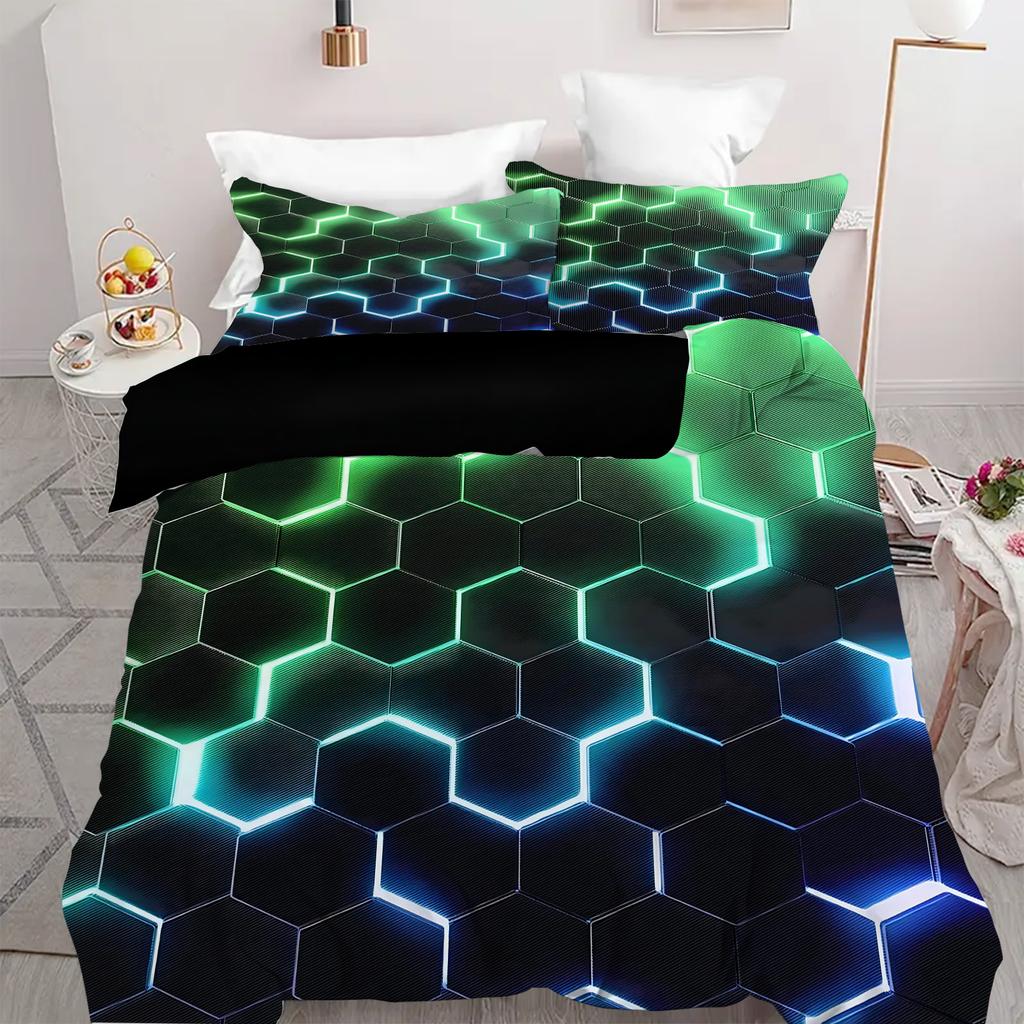 Comforter Cool Grid 3D Visual Effect Printing Vibrant Color Scheme Style Bedding Polyester Comfortable