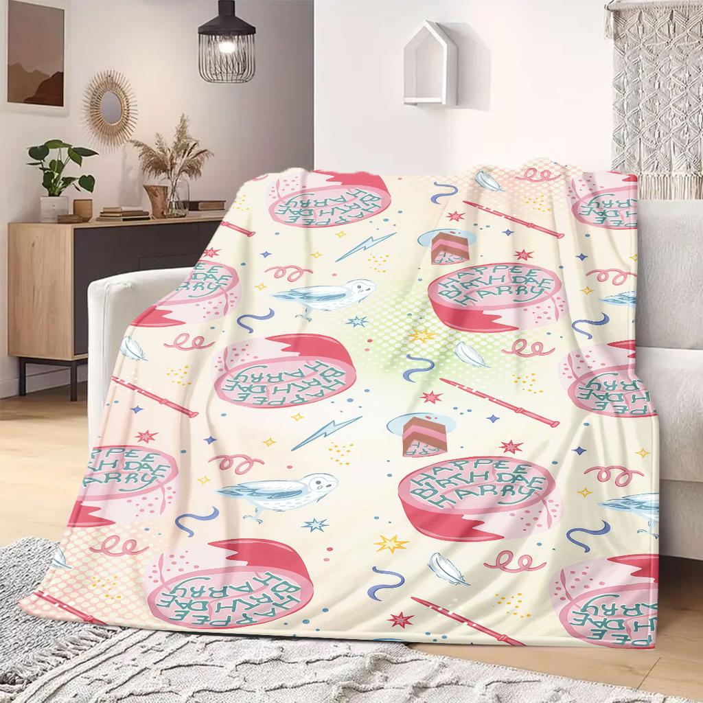 HarryPotter Cartoon Print Flannel Blanket for Bedrooms Sofas Beds Chairs Picnics Travel Home Decor Design