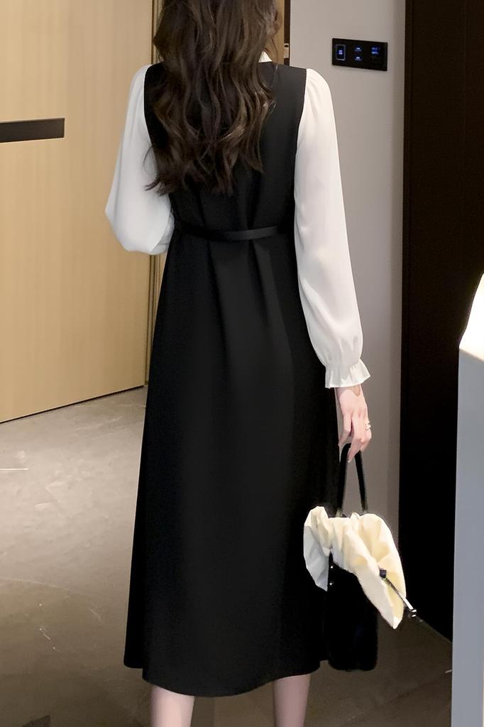 Spring Long Midi Long Dress with Stylish [Chubikime] Women's Dress, Dress, Sleeves, A-Line Belt, Slimming,