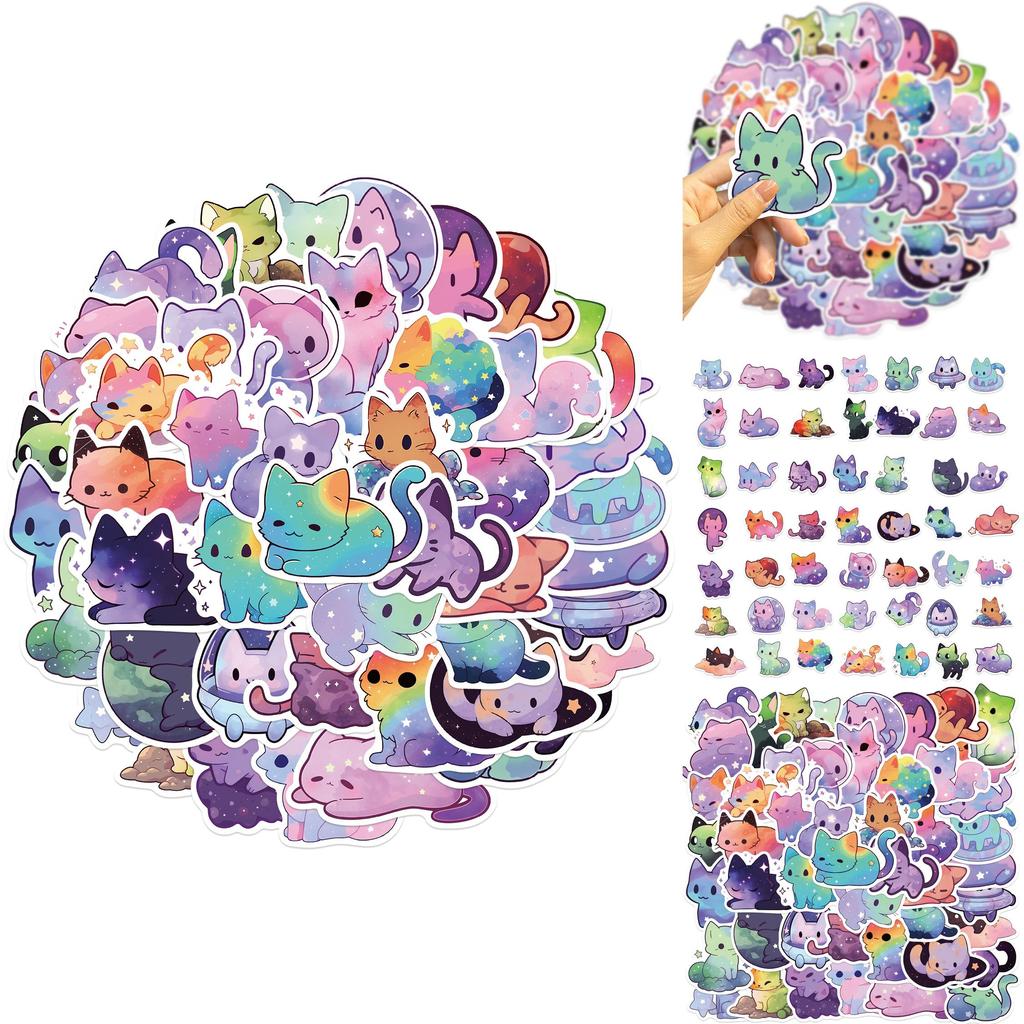 Colorful Starry Sky Cat Graffiti Stickers Decor For Guitar Notebook Luggage Diy Waterproof Decals Wholesale