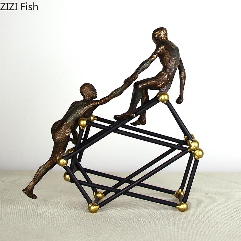 Retro Golden Figures Statue Ornaments Desk Decoration Minimalist Abstract Acrobat Character Resin Sculpture Room Aesthetic Decor
