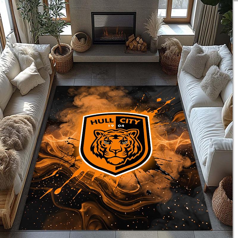 Kobercový potisk fotbalového klubu Hull City z křišťálového sametu, Pohodlný, Savý, Protiskluzový, Koberec na podlahu do interiéru