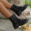 Fall 2025 Boots Fashion Trend Studded Belt Buckle Round Toe Oversoles and Chunky Heel Fashion Boots