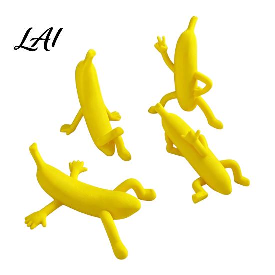 Creative Desk Man Figurine, Funny Banana Ornaments 4PCS 3D Printed Character Desktop Shelf Decor