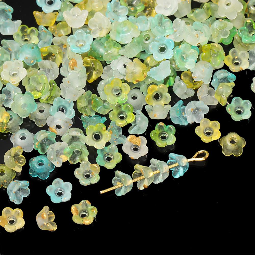 5.5*6MM Acrylic Gradual Change Sprinkling Gold Lily of The Valley Beads, Loose Beads DIY Handmade Flower Tray Earrings Necklace Material