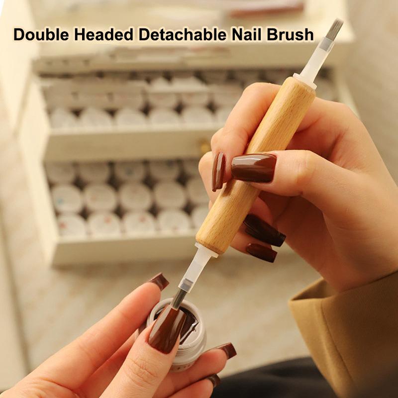 1Set Nail Polish Brush With Double Head Pen Wooden Rod Can Replacement Nail Brush Liquid Applicators Manicure Tools