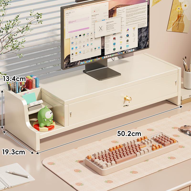 Desktop Monitor Stand with Drawer and Storage Shelf