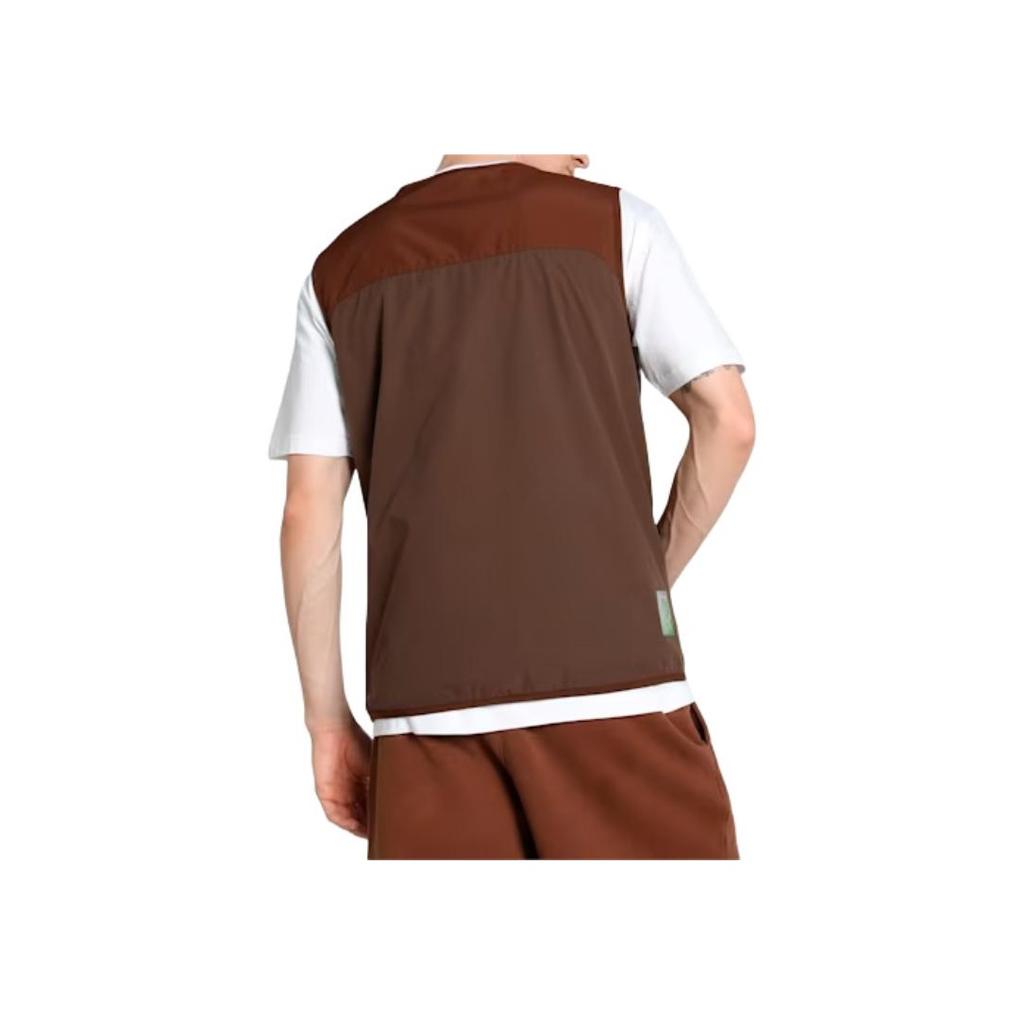PUMA Color Block V-Neck Zipper Vest Men Tops Brown 630104-65