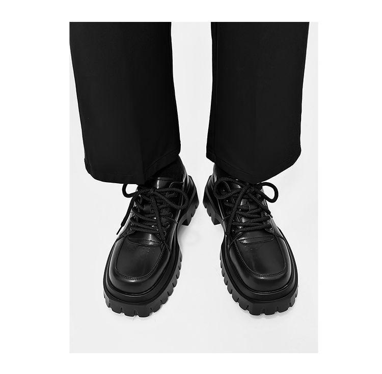 Men's Korean-Style Height-Boosting Genuine Leather Derby Shoes with Thick Sole