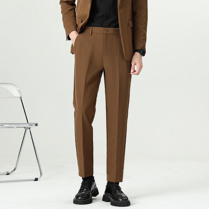 Clearance Foreign Trade Spring and Autumn Korean Style Slim Straight Casual Pants for Men, Trendy Non-Iron Cropped Dress Pants