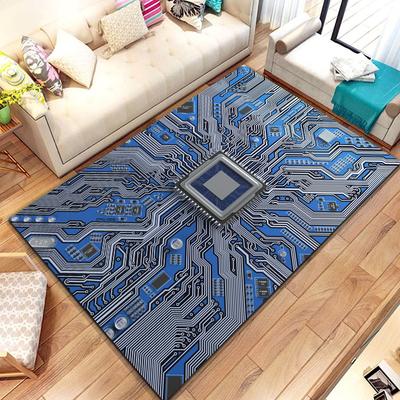 3D Chip Circuit Board Area Rug,Carpet Rug for Home Living Room Bedroom Sofa Play Room Doormat Decor, Floor Mats Coffee Tables