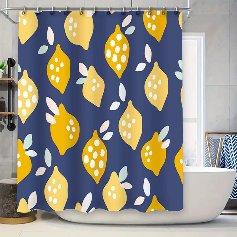 

Yellow Lemon Shower Curtain Blue Printed Fabric Waterproof Bathroom Decoration Home Decor Customizable Size W60H190(CM)-1 Pcs