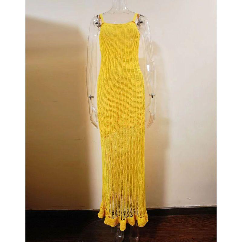 

Western Style Sexy Sheath Hollow out Sling Frill Knitted dress Sexy Suspender Dress Yellow L