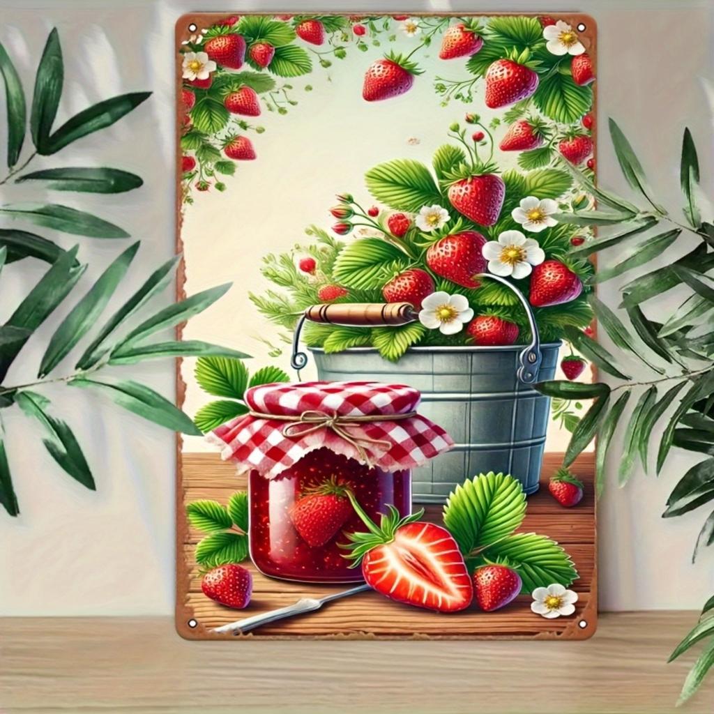 Vintage Strawberry Metal Wall Art Rustic Iron Hanging Sign for Home Cafe