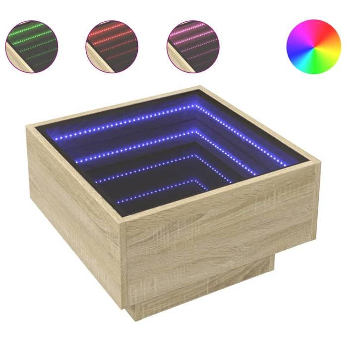 VidaXL Table basse avec LED chêne sonoma 50x50x30 cm bois d'ingénierie, table d'appoint, table de salon, table latérale, 847506