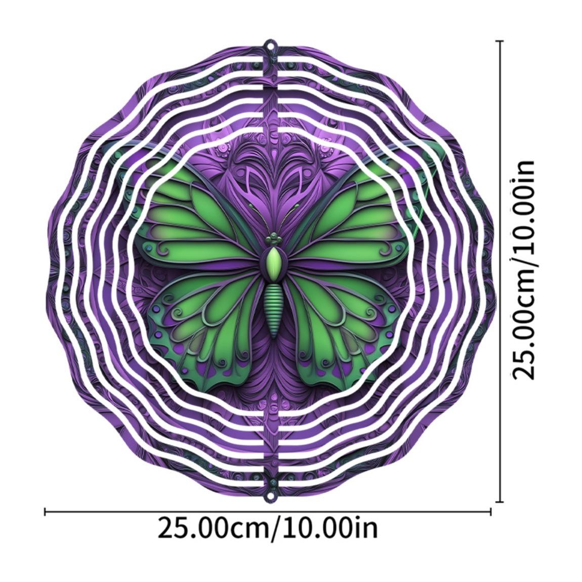 

Vibrant 10 Inch Mandala Wind Chime with Swirling Butterflies Purple Green Metal Garden Decor Outdoor Art Gift for Family Friends