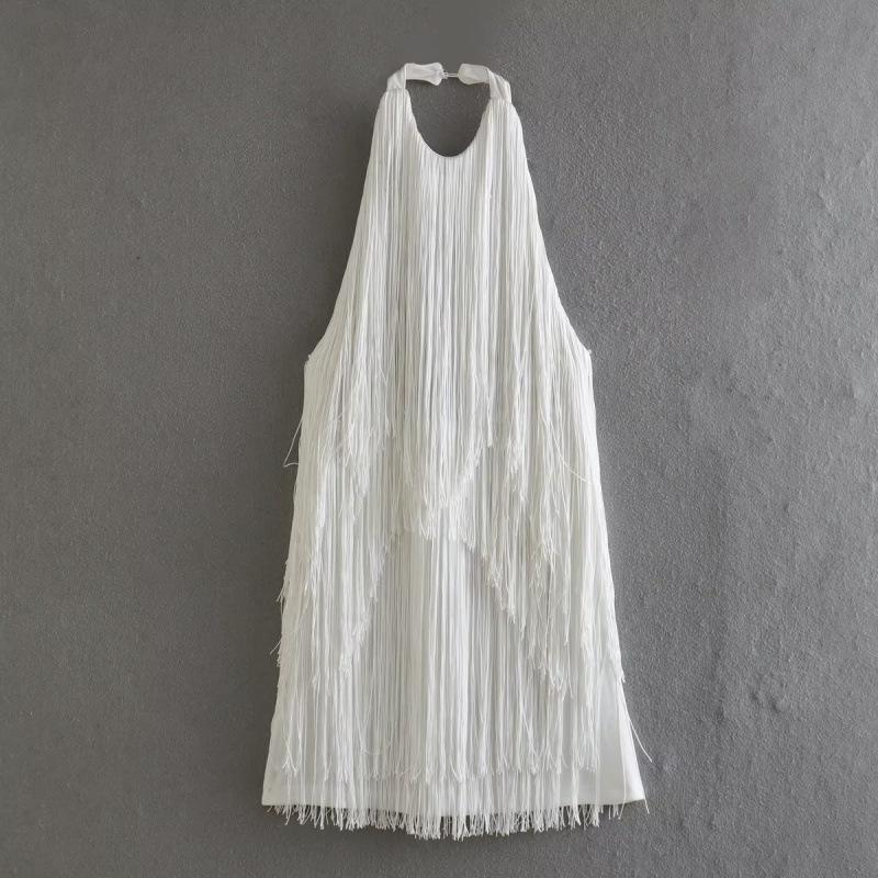 2026 Summer European-American Tassel Backless Halter Mini Dress