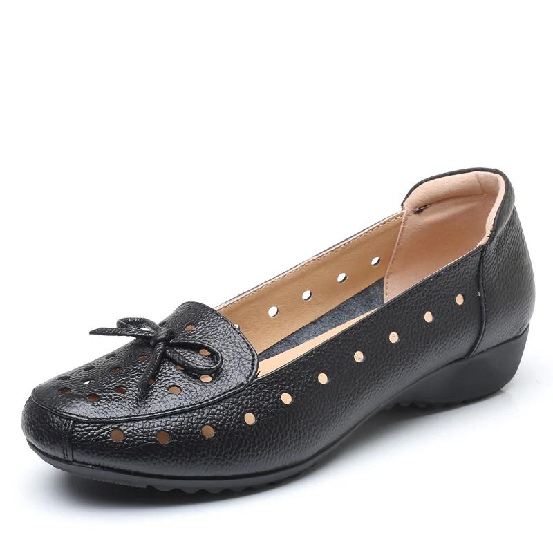 Fashion Women Genuine Leather Shoes Ballet Flats Spring Ladies Flat Low Heel Bowknot Comfy Soft Leather Slip on Shoes for Female Zapatos