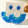 Fan-shaped Raffia Flower Earrings, Summer Vacation Style Earrings, Dopamine Colored Braided Earrings