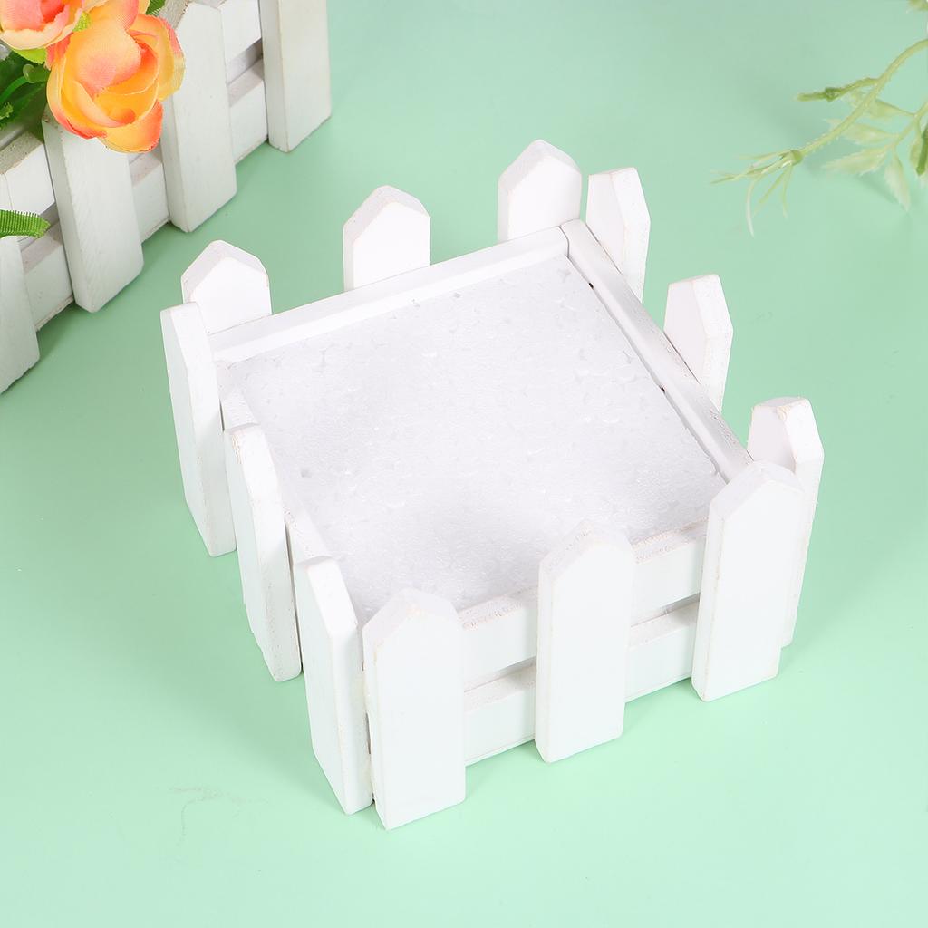 2 Pcs Artificial Plastic Flower Pot Moss and Vase Set Portable Simulative Flower Pot with Wooden Fence (White)