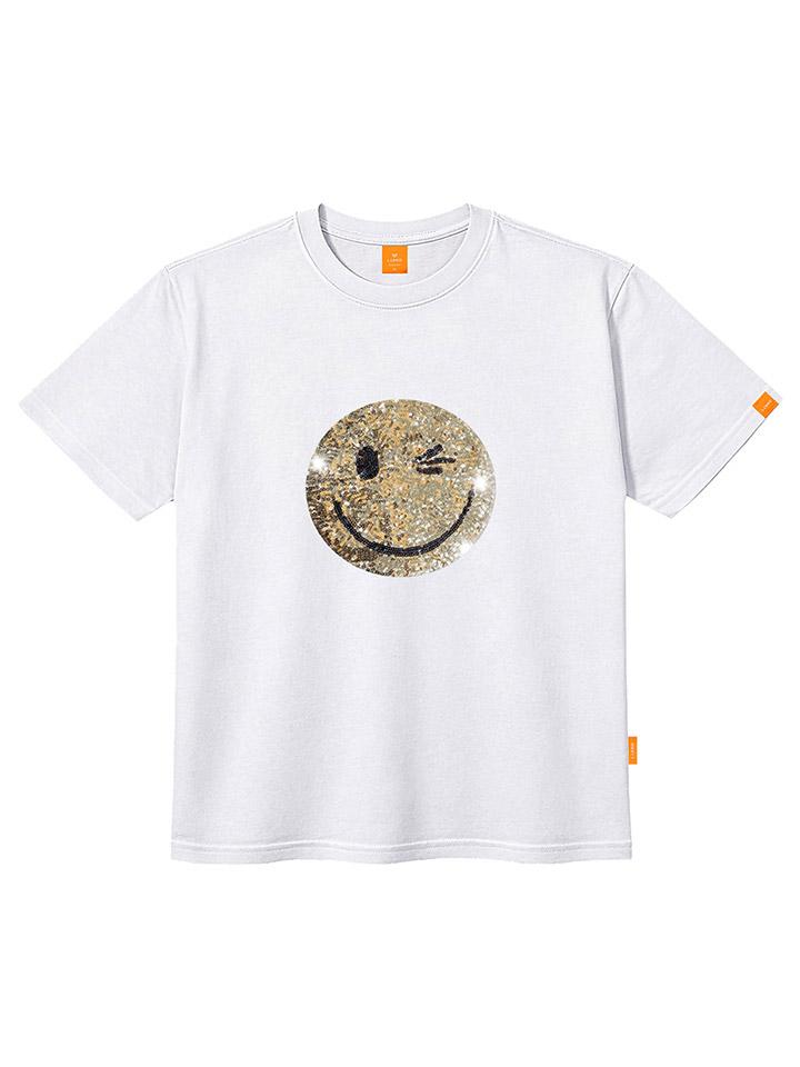 Ellamo Sequin Gold Smile Short Sleeve T-Shirt Unisex Plus Sizes S~4Xl