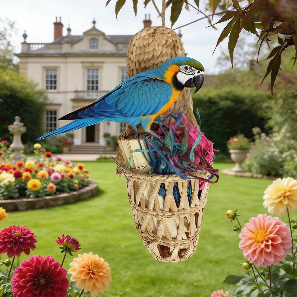 Handmade Straw Parrot Pet Decorative Toy