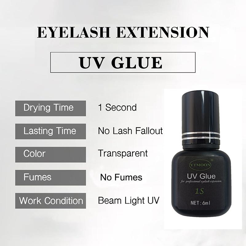 Colla Adesiva UV da 6 ml per Estensioni Ciglia Asciugatura Rapida 1S Forte Colla per Estensioni Ciglia Finte Lunga Durata Colla UV per Ciglia