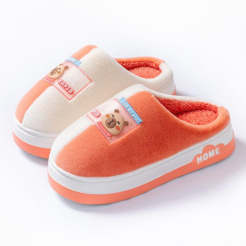 Cotton slippers two-color bottom cartoon autumn and winter home dormitory warm thick bottom velvet couple outer hair slippers