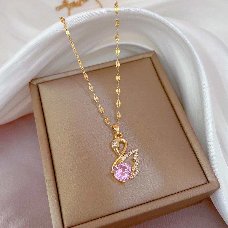 Легкая роскошь, микро-инкрустация, настоящее золото, полный цирконий, ожерелье-лебедь, женская новая цепочка на ключицу, легкая роскошь, нишевое дизайнерское исполнение